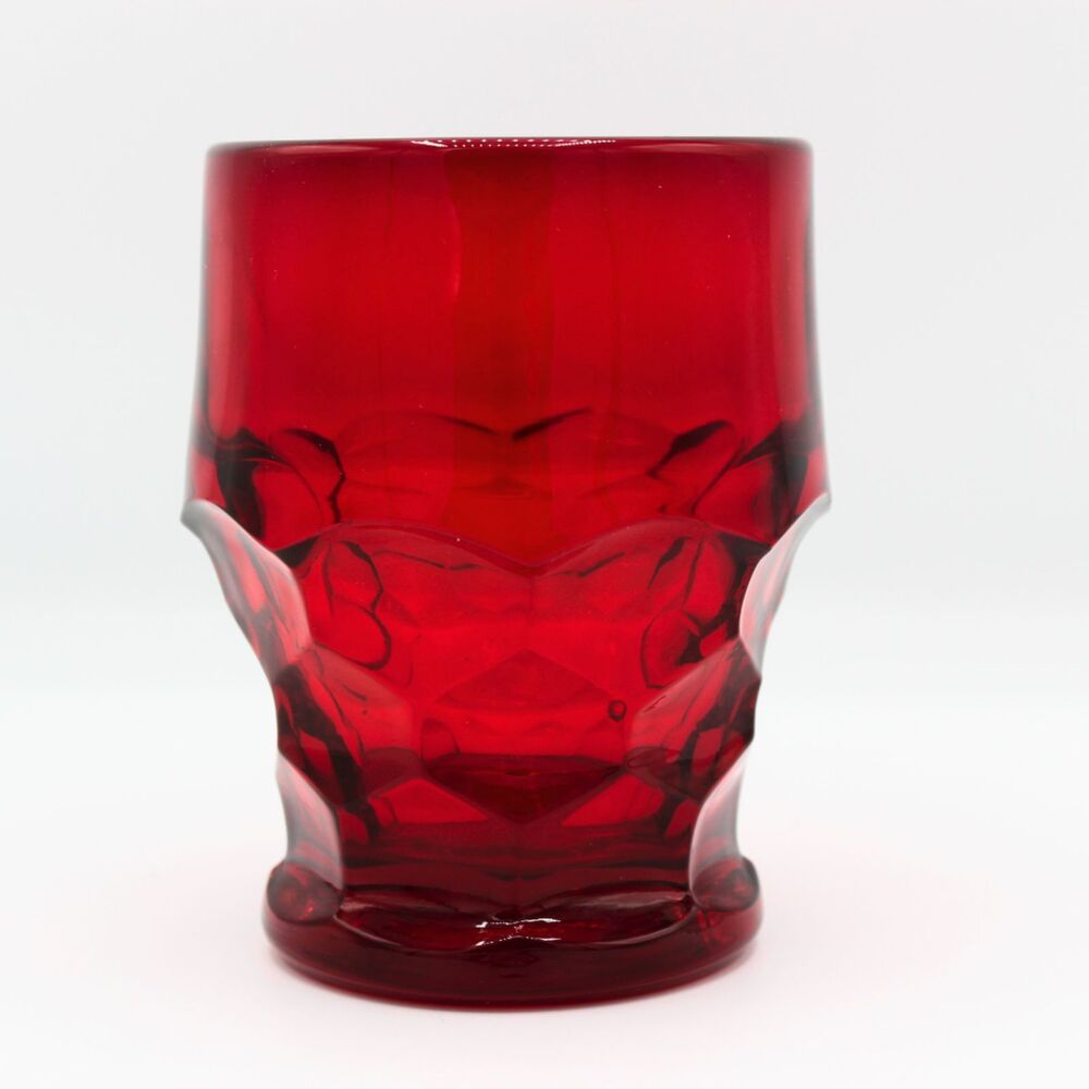Vintage Viking Georgian Glass Ruby Red Tumbler 8 oz Retro Honeycomb Drinkware